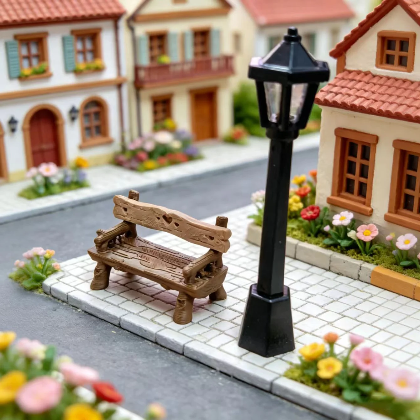 2 Pcs Miniature Model Park Street Lamp Bench, Dollhouse Scene Accessory, Sand Table Model Landscaping Decoration