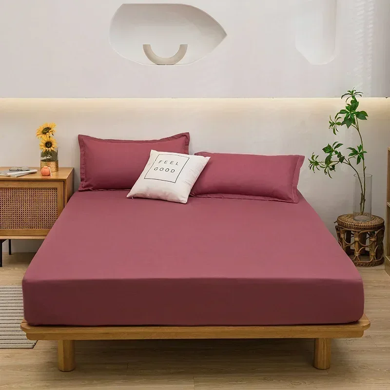 

Solid color washed cotton full coverage bed sheet, anti slip mattress protective cover 1143