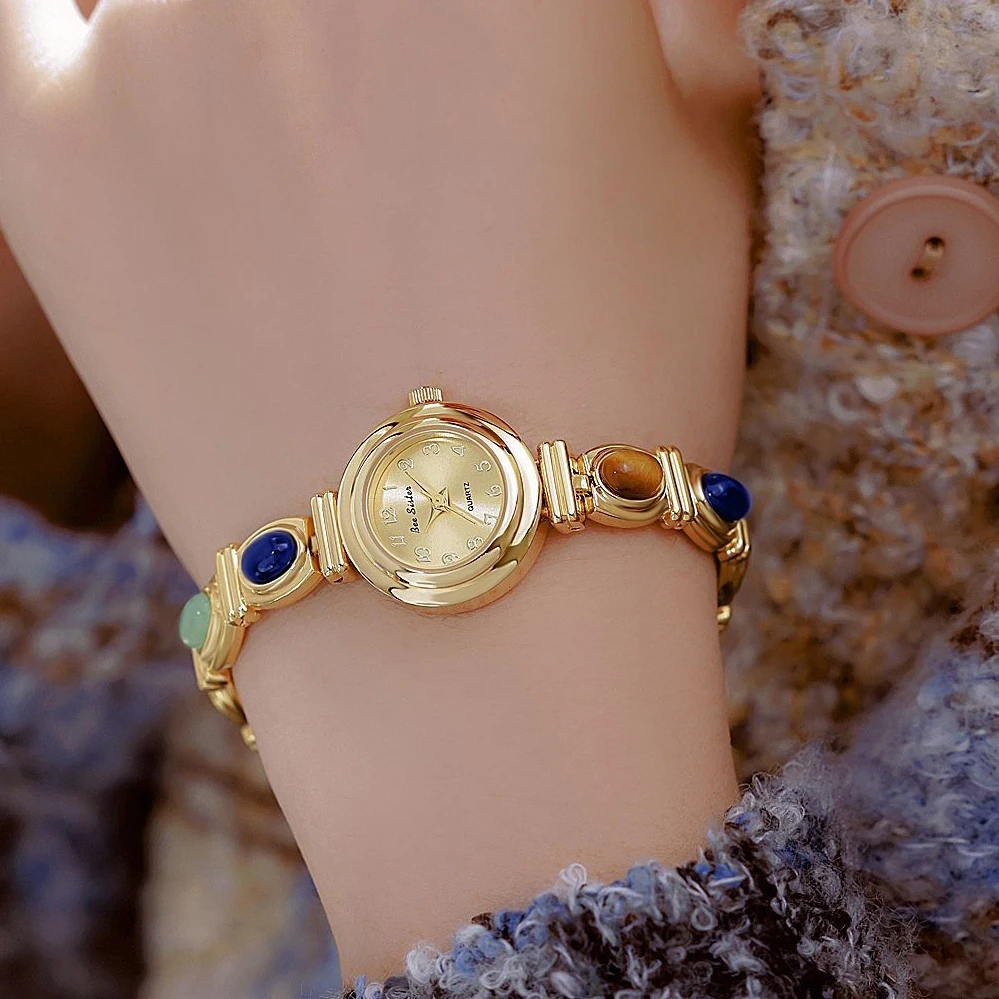 Light Luxury Women's Watches Advanced Temperament Good Luck Natural Jade Color Blue Bracelet Quartz Watch Woman Accesories