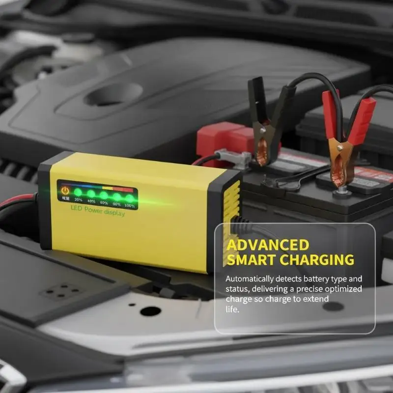 Smart Universal 12V Car Battery Charger Overheat Protection Compatible with Motorcycle Truck Van Emergency Repair view 2