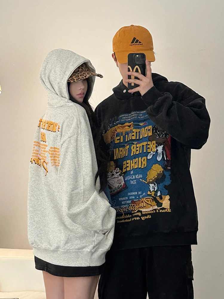 

Street Style Anime Hoodie Couple Matching Loose Fit Unisex Spring Autumn Casual Outerwear Long Sleeve Youth Fashion Hooded Sw...