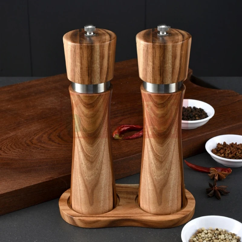 Salt And Pepper Mill Set Adjustable Ceramic Grinder Stainless Steel Grinder With Mill Coaster, Salt Mill