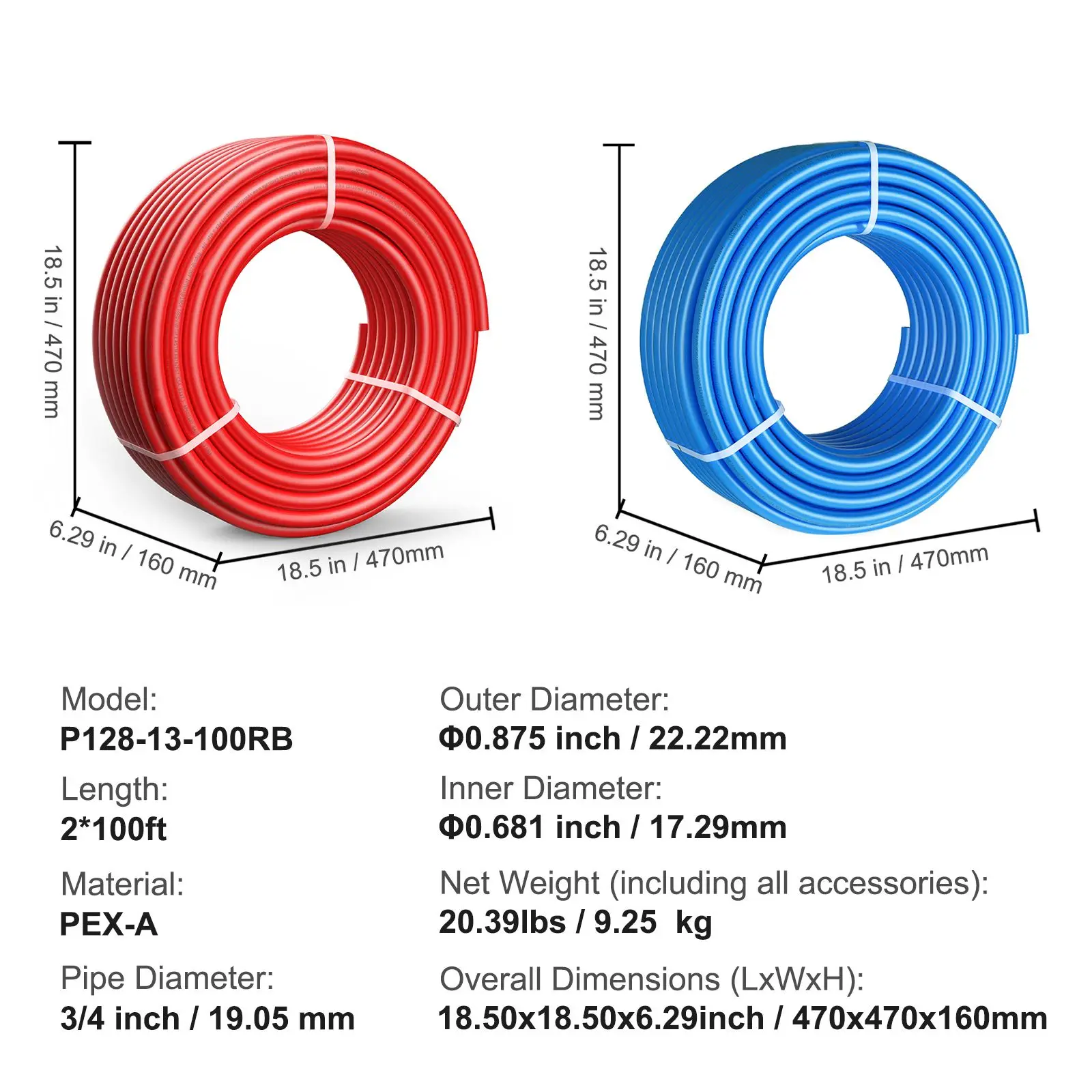 PEX Pipe 3/4 Inch, 2 x 100 Feet Length PEX-A Flexible Pipe Tubing for Potable Water, Pex Water Lines for Hot/Cold Water & Easily Restore, Plumbing Applications with Free Cutter, Blue & Red