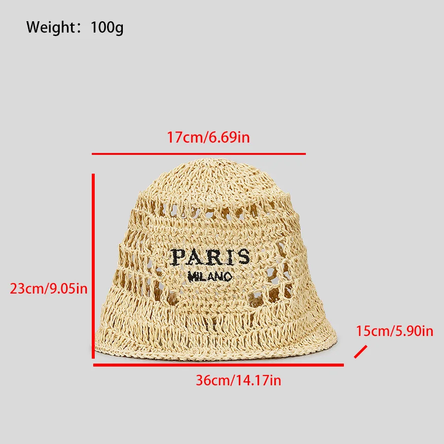 Hollow Out Straw Handmade Weave Beanies Bucket Hat For Woman Embroidery Letter Country Style Summer Accessories Beach Sun Visor