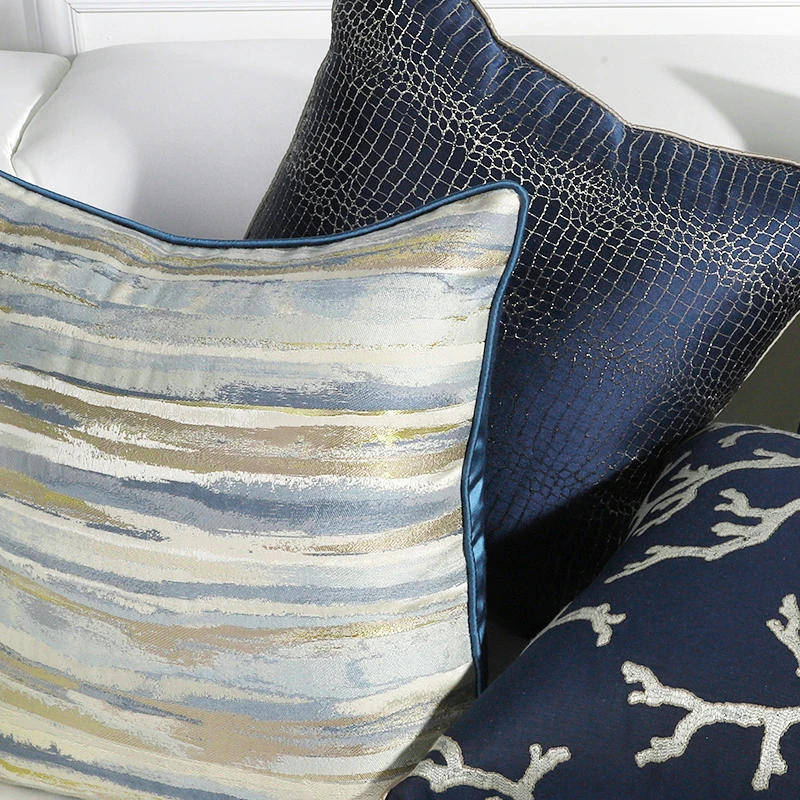 Blue Collection Pillows Abstract Geometric Cushion Case Leaf Jacquard Decorative Pillow Cover For Sofa Chair Home Decorations