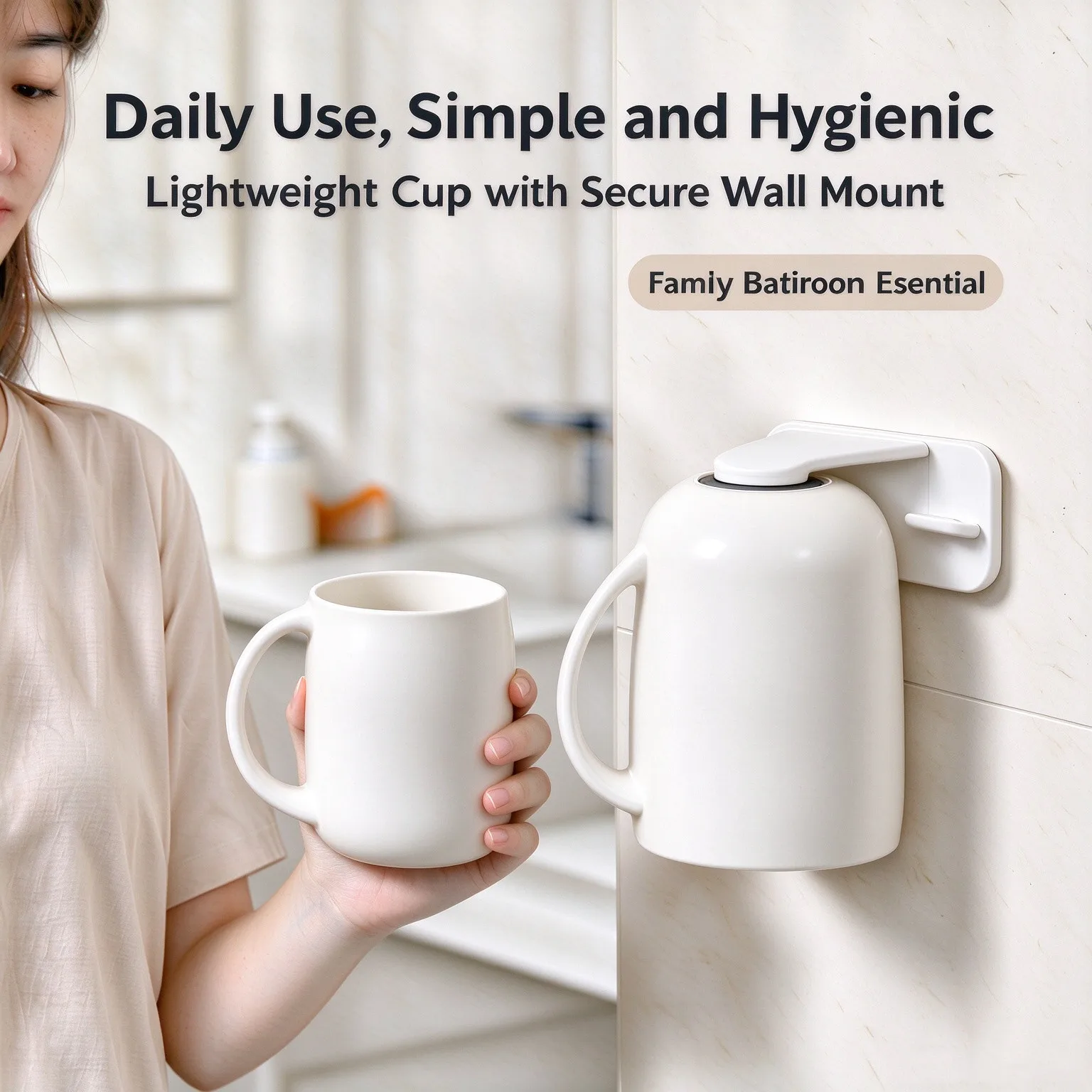 Magnetic wall-mounted mouthwash cup with handle, toothbrush holder, wall-mounted toothbrush cup