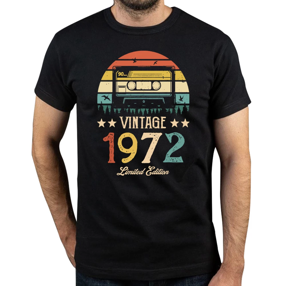 Sommer Vintage 1972 Retro Kassette 54. Geburtstag 54 Jahre alt Kurzarm Baumwolle Grafik T-Shirts Tees Tops Streetwear Herren – Detail 2
