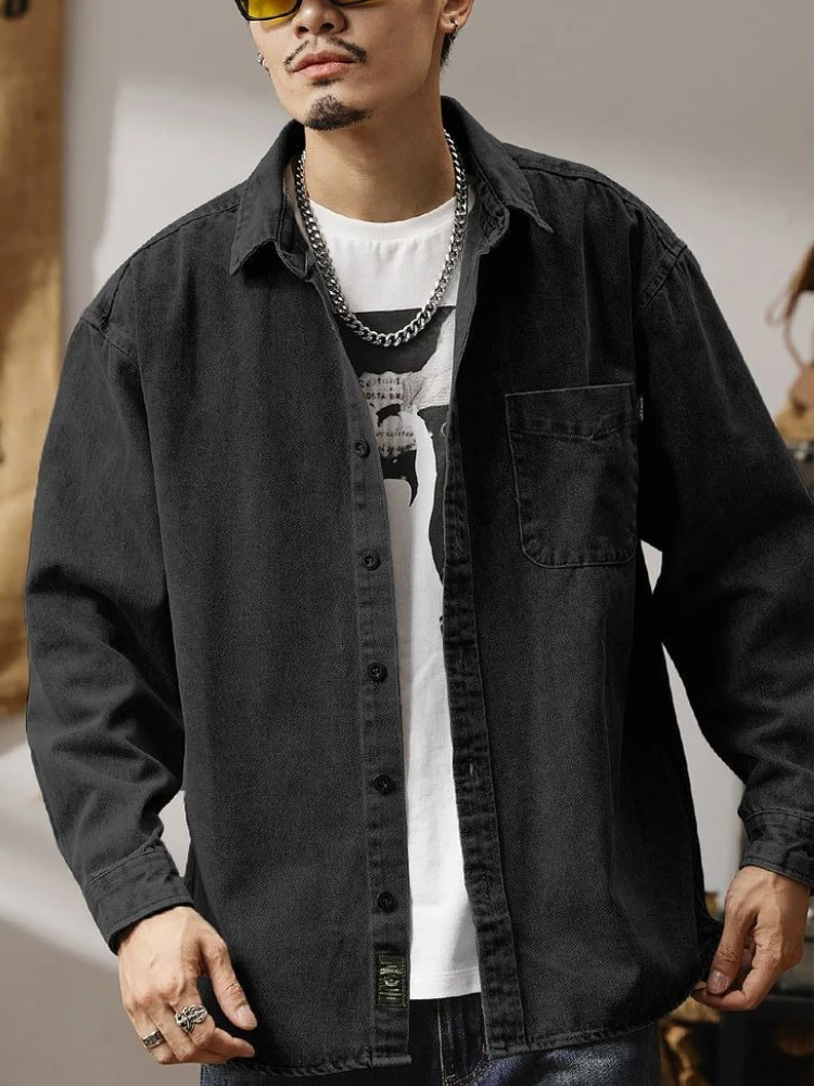 Свободные мужские джинсовые пальто на пуговицах в стиле ретро, японская модная дизайнерская мужская одежда, быстрая доставка, низкая цена из ткани, мужская джинсовая куртка Y2k