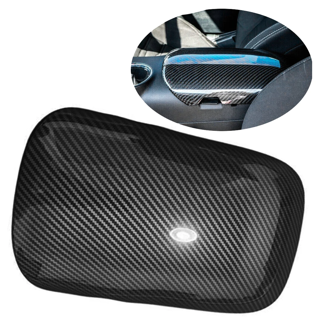 New Carbon Fiber Grain Car Center Armrest Box Cover Trim ABS Fit for Ford Mustang 2015 2016 2017 2018 2019 2020