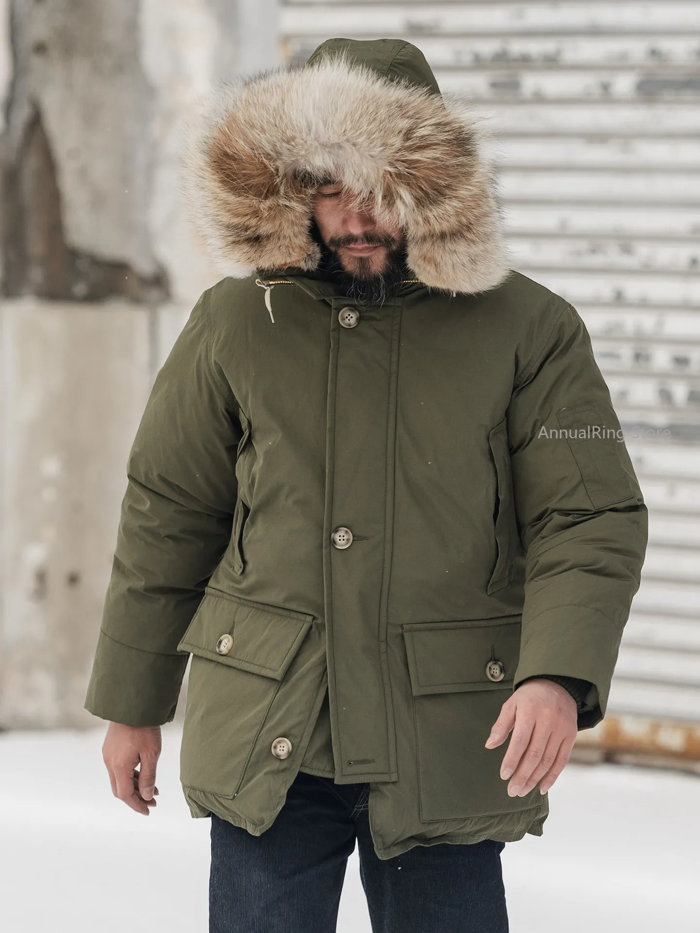 Rugged Bronson Polar Down Parka Winter Outdoor Men's Fur Collar Overcoat Cold Weather Mid-Length Jacket