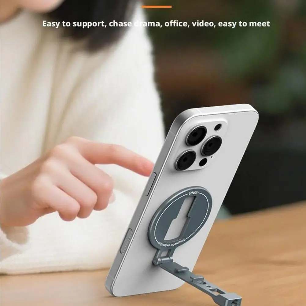 Magnetic Folding Phone Holder Dual Cold Shoe Ports 1/4 Screw Hole Expandable Stand For IPhone Android Phone Desktop Live Streami