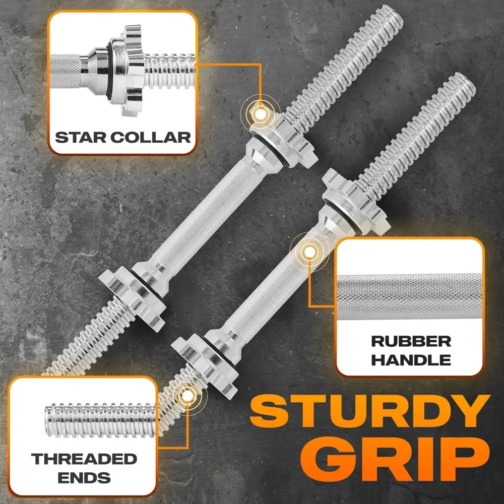مقابض دمبل قابلة للتعديل مقاس 14-24 بوصة مع أطواق آمنة، قبضة مطاطية لألواح الوزن مقاس 1 بوصة - معدات الصالة الرياضية المنزلية #3