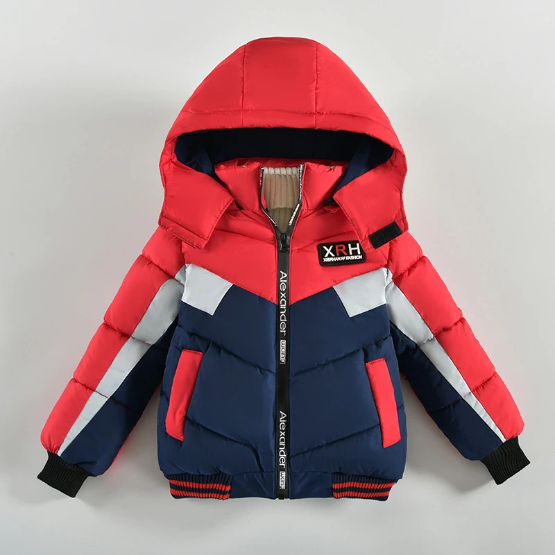 2 3 4 5 Years Keep Warm Boys Jacket Letter Printing Winter Fashion Baby Coat Hooded Zipper Outerwear Birthday Gift Kids Clothes