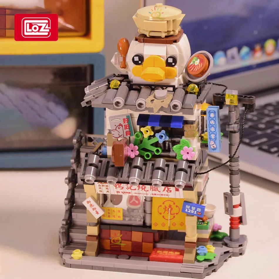 

HUIQIBAO City Chinese Street View Seafood Restaurant Micro Building Blocks Cantonese Roast Duck Shop Set Bricks Toy for Children