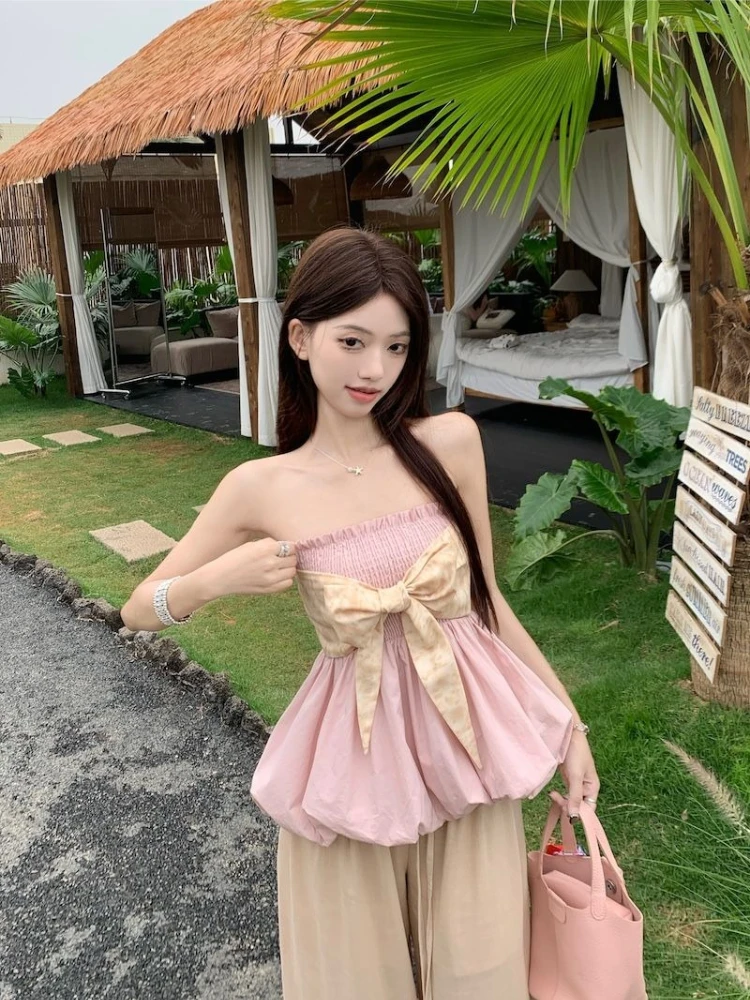 

Summer 2026 Women’s 2 Piece Outfit Set High End Strapless Crop Top with Wide Leg Pants Sexy Casual Fashion Streetwear​
