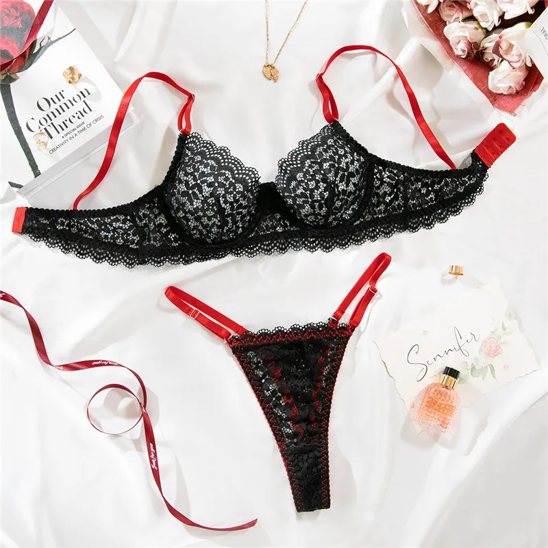 

Sexy Bra Brief Sets Black Lace Underwire Romantic Lingerie Patchwork Fairy Seamless Ultra Thin Underwear Female Exotic Sets