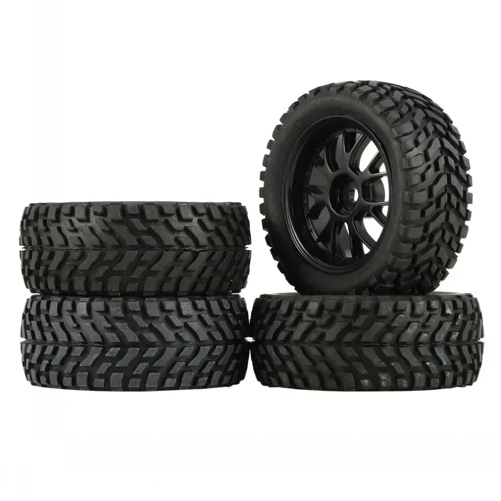 4Pcs 75mm Rubber Rally Climbing Car Off-road Wheel Rim and Tires Hex For MN99S HSP HPI Wltoys 144001 RC Car