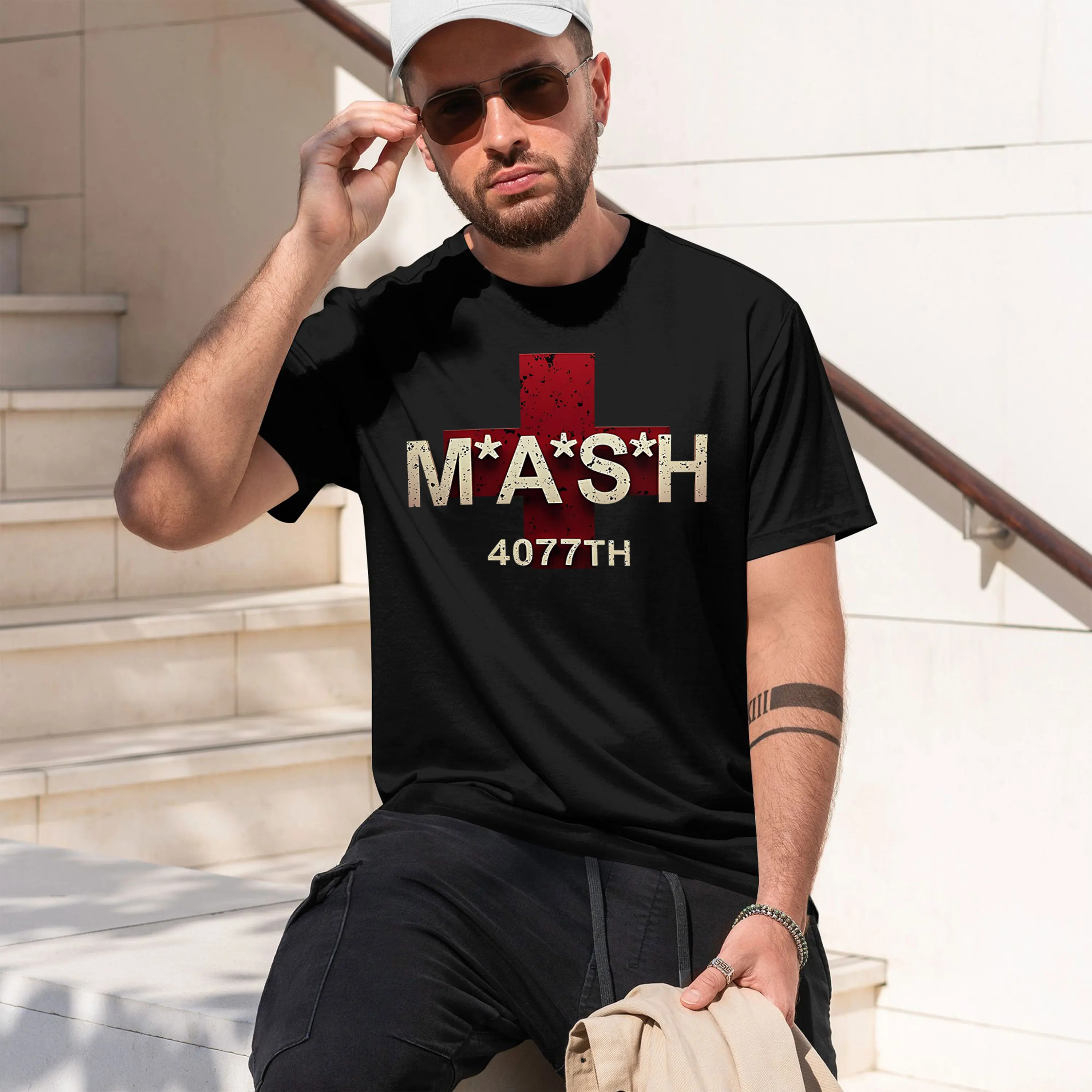 MASH 4077TH Print Lightweight Visor with s Stripes Design and Perfect Hiking Travel and 2026 New Model Men’s Short-sleeve crewne