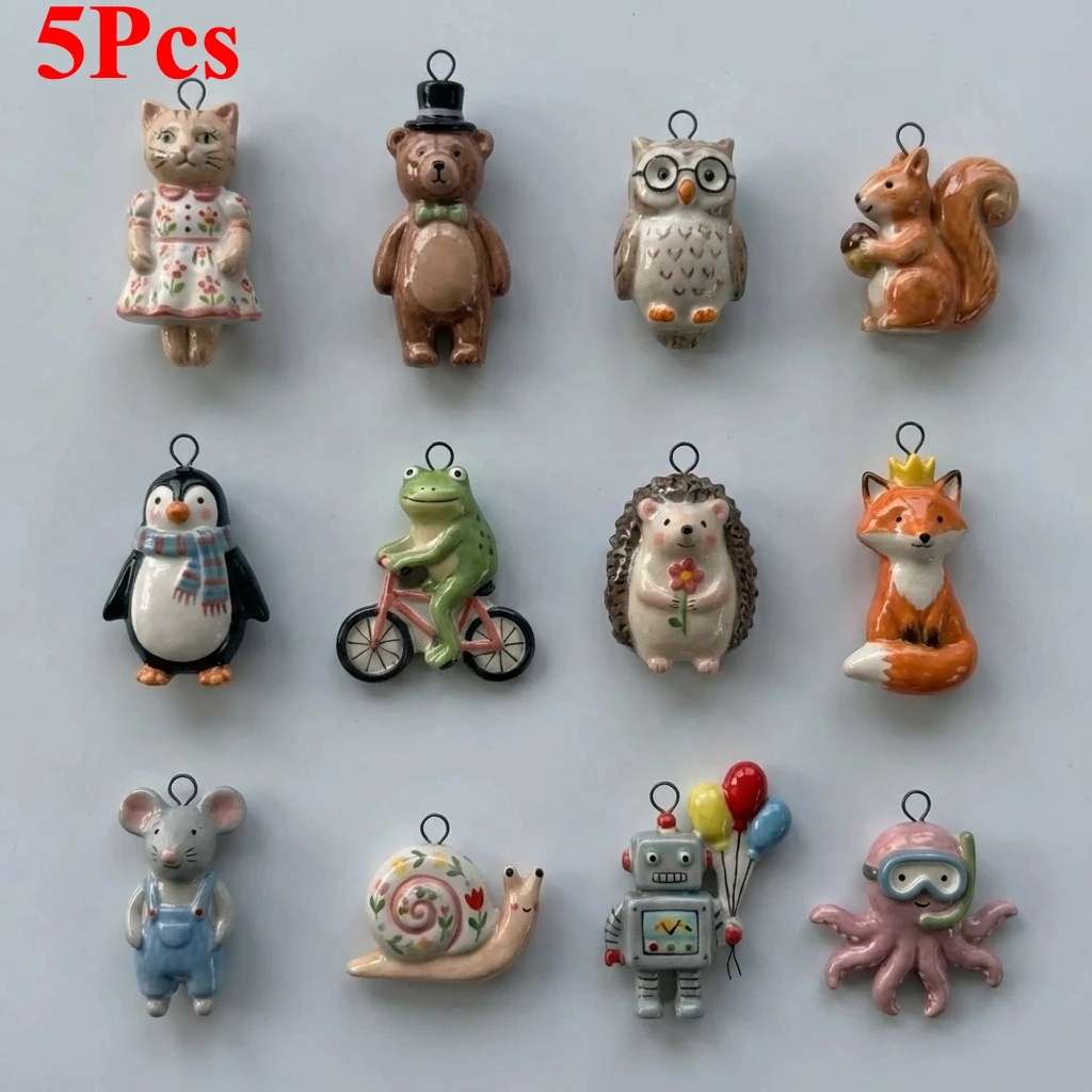 5Pcs Stainless Steel Cartoon Owl Squirrel Hedgehog Charms Pendant for Jewelry Making DIY Necklace Earring Bracelet Accessories