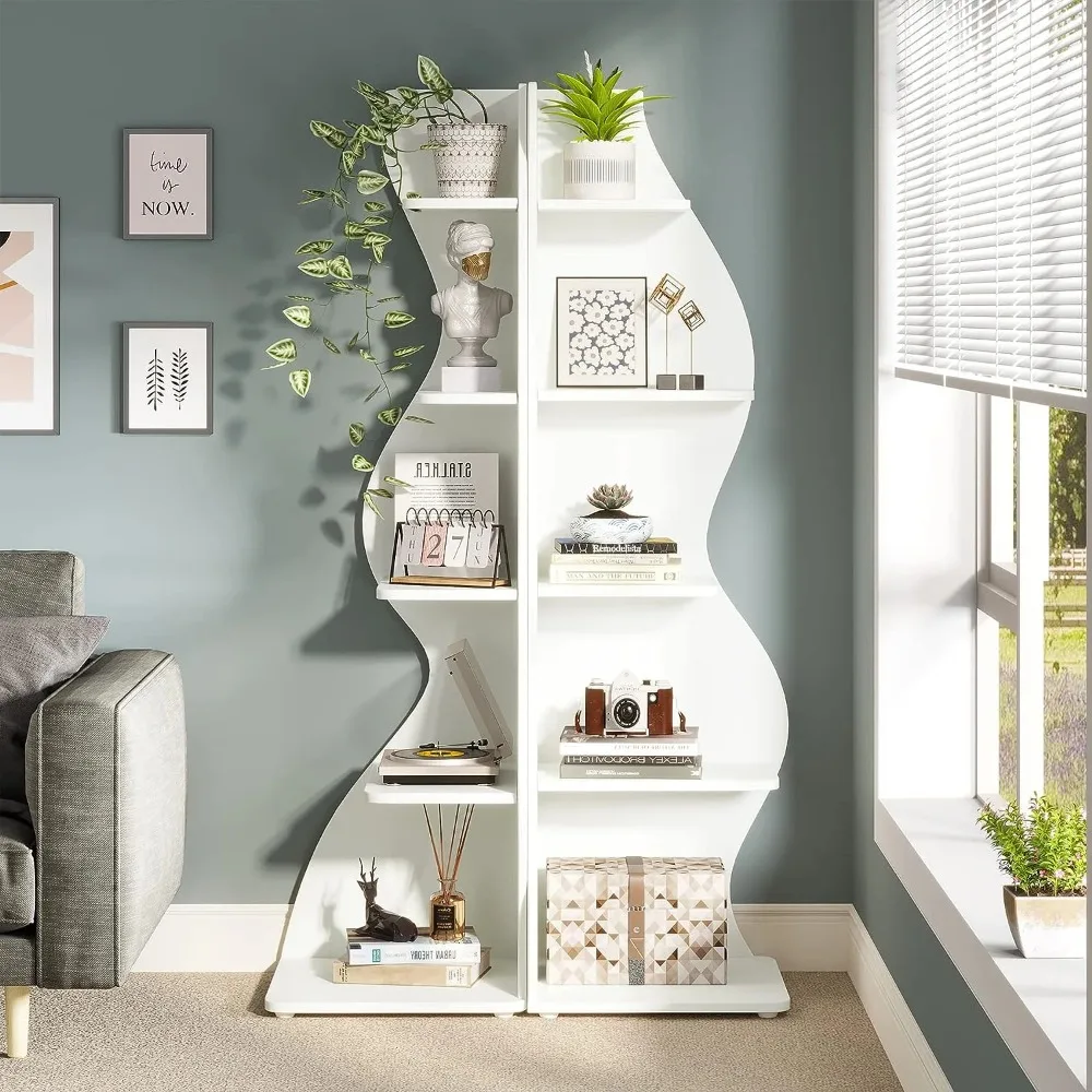 Corner Shelf, Modern 5-Tier Wall Corner Bookshelf, Stylish Corner Small Bookcase Storage Rack Plant Stand