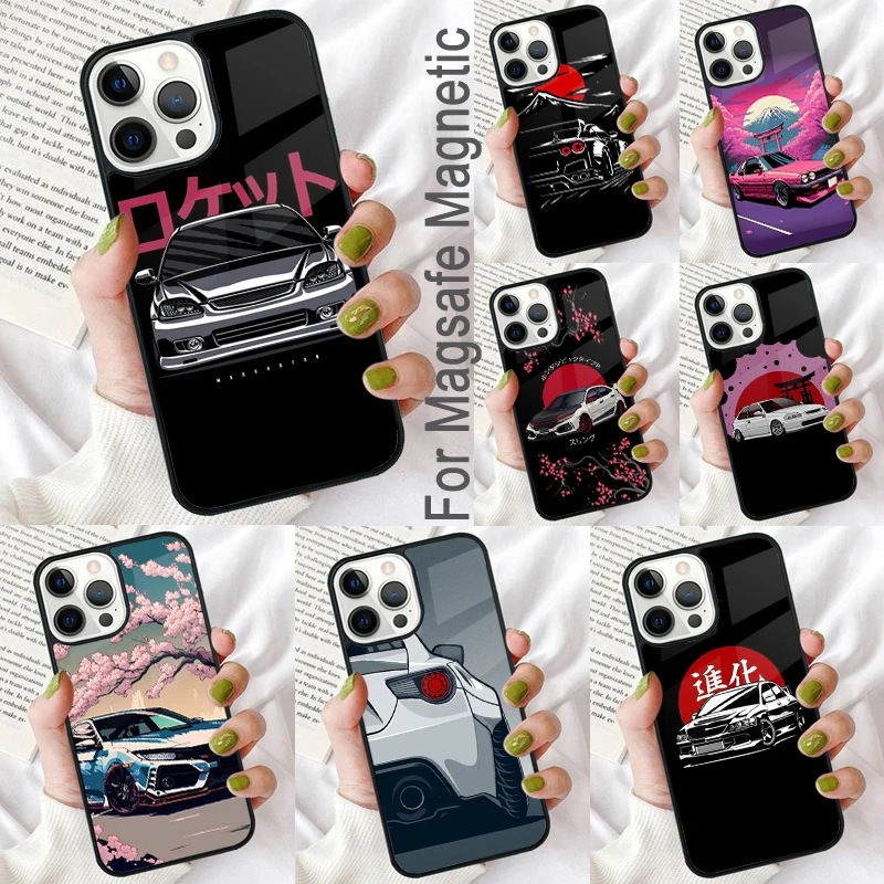 JDM Type R Civic Sport Car Magnetic Soft Phone Case for iPhone 16 Promax 15 Pro 13 14 Plus 11 12 Mini MagSafe Coque