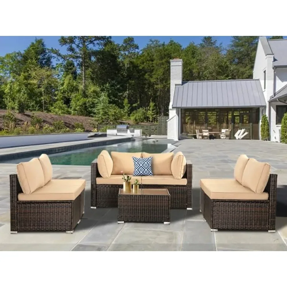 

7 Pieces Patio Furniture Set,with Thickened Cushions and Coffee Table，PE Rattan Wicker Outdoor Conversation Set