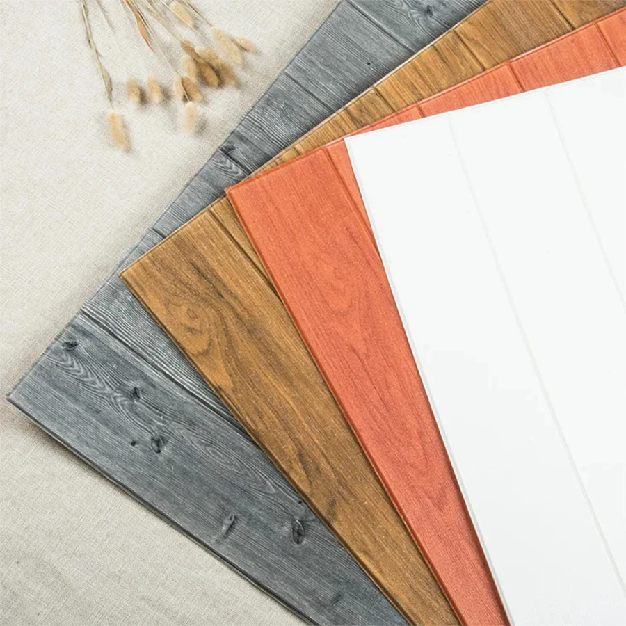 10pcs 35X35cm 3D Wall Stickers DIY Wood Grain Foam Self-Adhesive Waterproof Moisture-Proof Ceiling Bedroom Wallpaper Home Decor