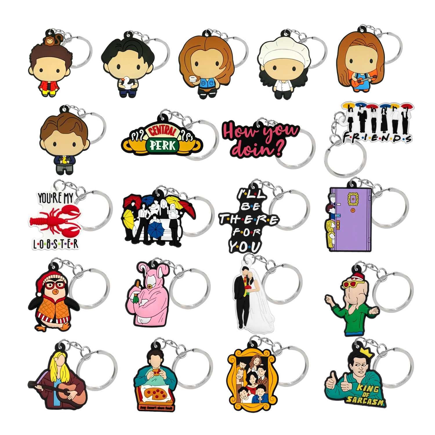 1PCS PVC Old Friend Keychain Penguin Lobster Key Ring Funny Dress Up Key Chain Handbag Accessories for Women Kids