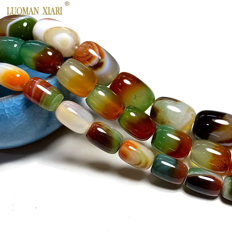 

LUOMAN XIARI 100% Natural Peacock Agate Loose Cylinder Gemstone Beads For Jewelry Making DIY Bracelet Necklace Accessories 15''