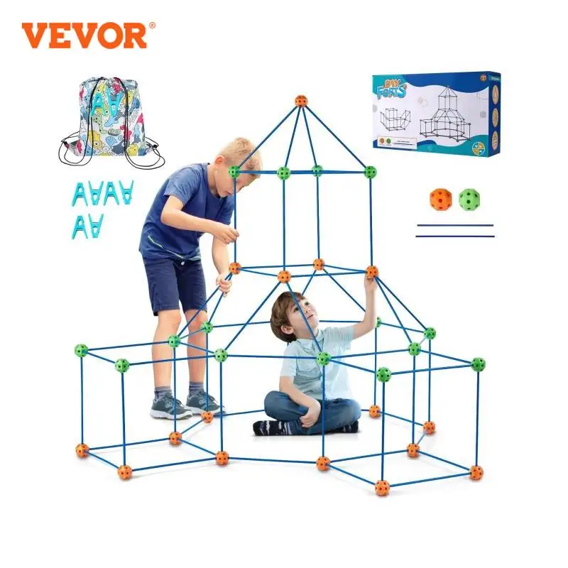 子供のためのVevor-fortビルディングブロック,テント,80本のロッドと40個のボールを備えたレンガキット,クリエイティブ,DIY,城の教育玩具,ギフト