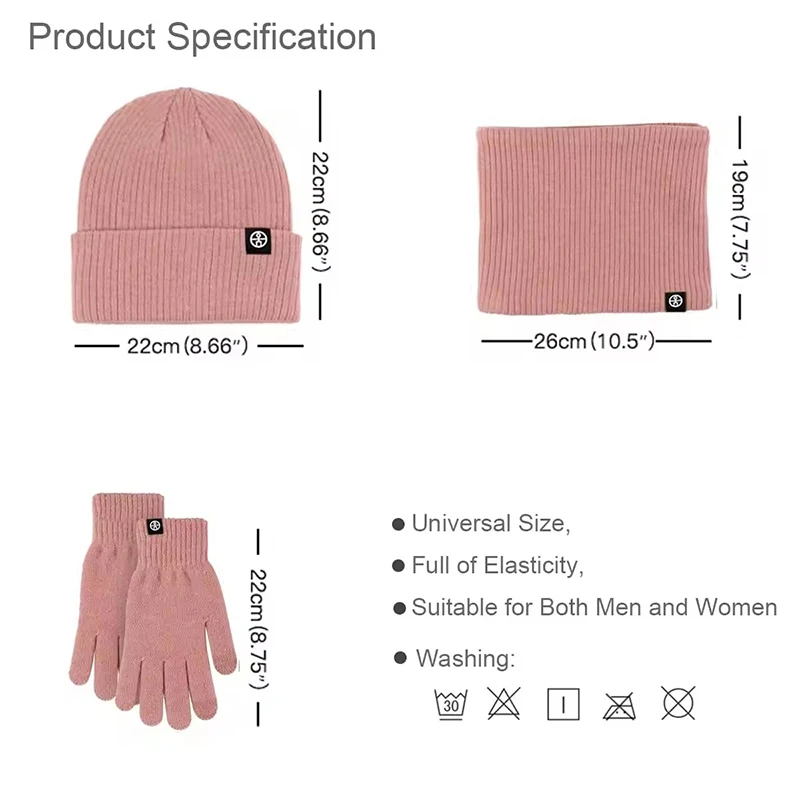 3 pezzi inverno caldo cappello a fagiolo guanti sciarpa cappello per unisex morbido spesso caldo cashmere lavorato a maglia set guanti touch screen attrezzatura da esterno