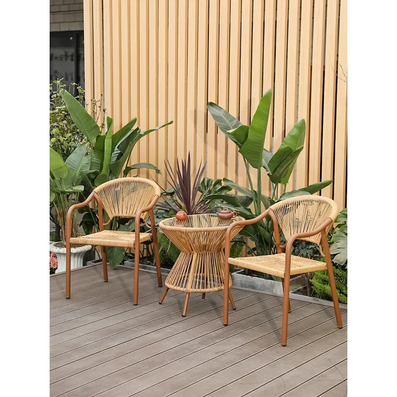 Rattan Patio Dining Set Outdoor Wicker Garden Balcony Table and Chairs for Courtyard Leisure