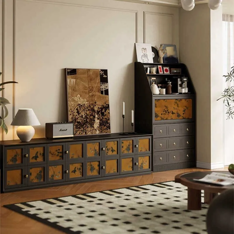 

All solid wood TV black small apartment living room fragrant cloud yarn floor cabinet