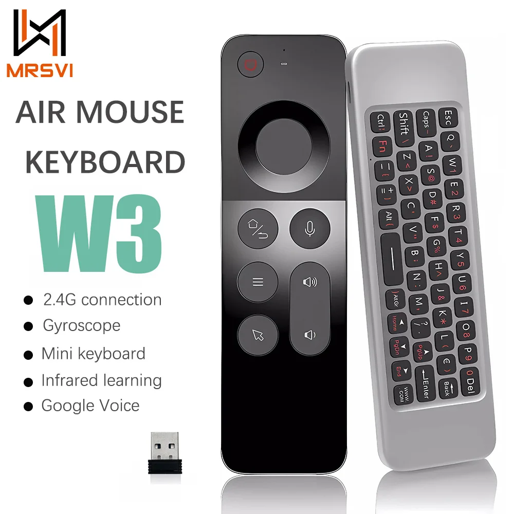 MRSVI Air Mouse Keyboard W3 Universal 2.4G Gyroscope Handheld Mini Wireless Voice Remote Control for Android TV BOX Windows PC