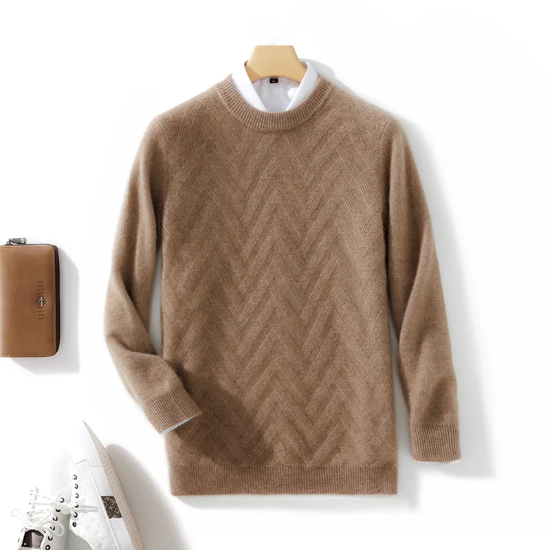 

High quality Round Neck Wool Sweater Men's Autumn Winter Business Long Sleeved Fit Tops Male Knitwear Jumpers Bottoming Shirt