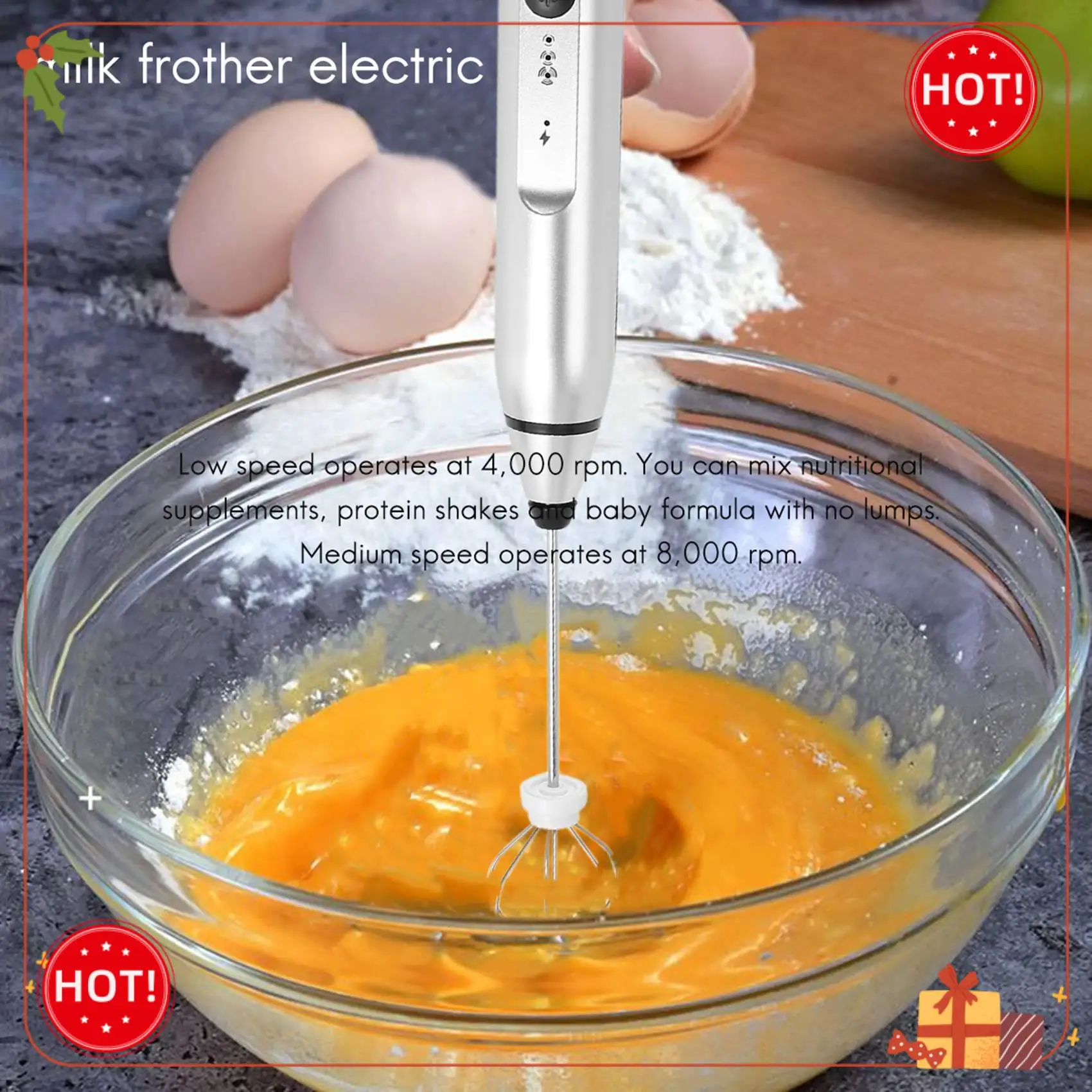 ABLE-Rechargeable Electric Milk Frother With 2 Whisks, Handheld Foam Maker For Coffee, Latte, Cappuccino, Hot Chocolate, Durable