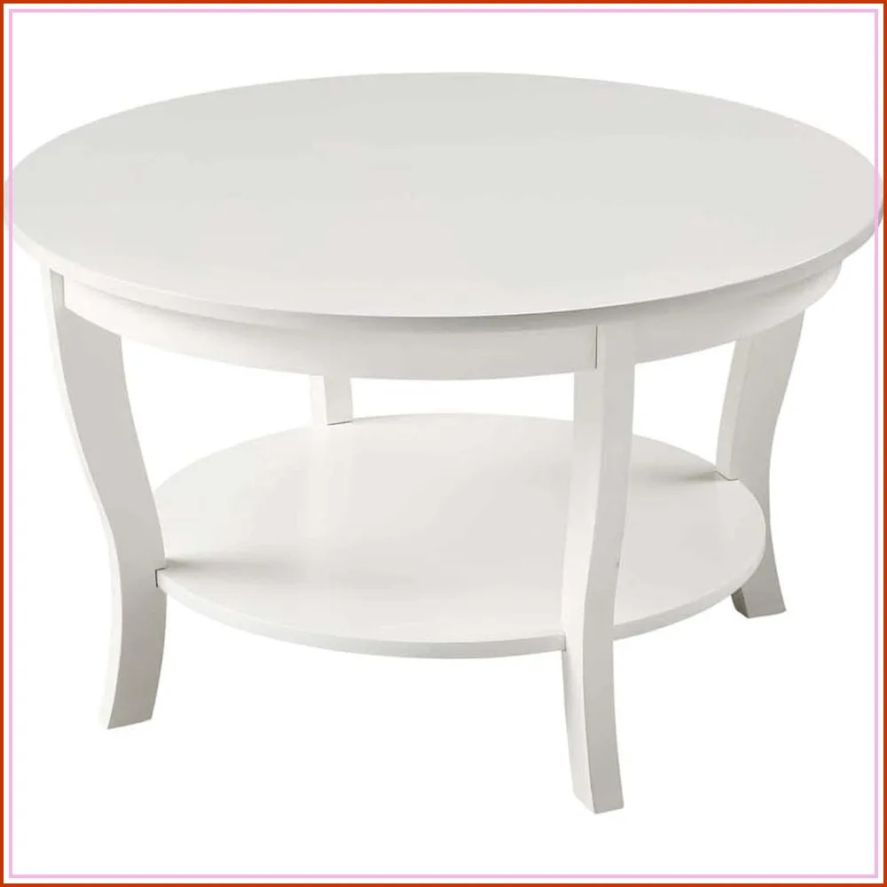 

Round Coffee Table 30" with Storage Shelf, Classic Living Room Center Table, White