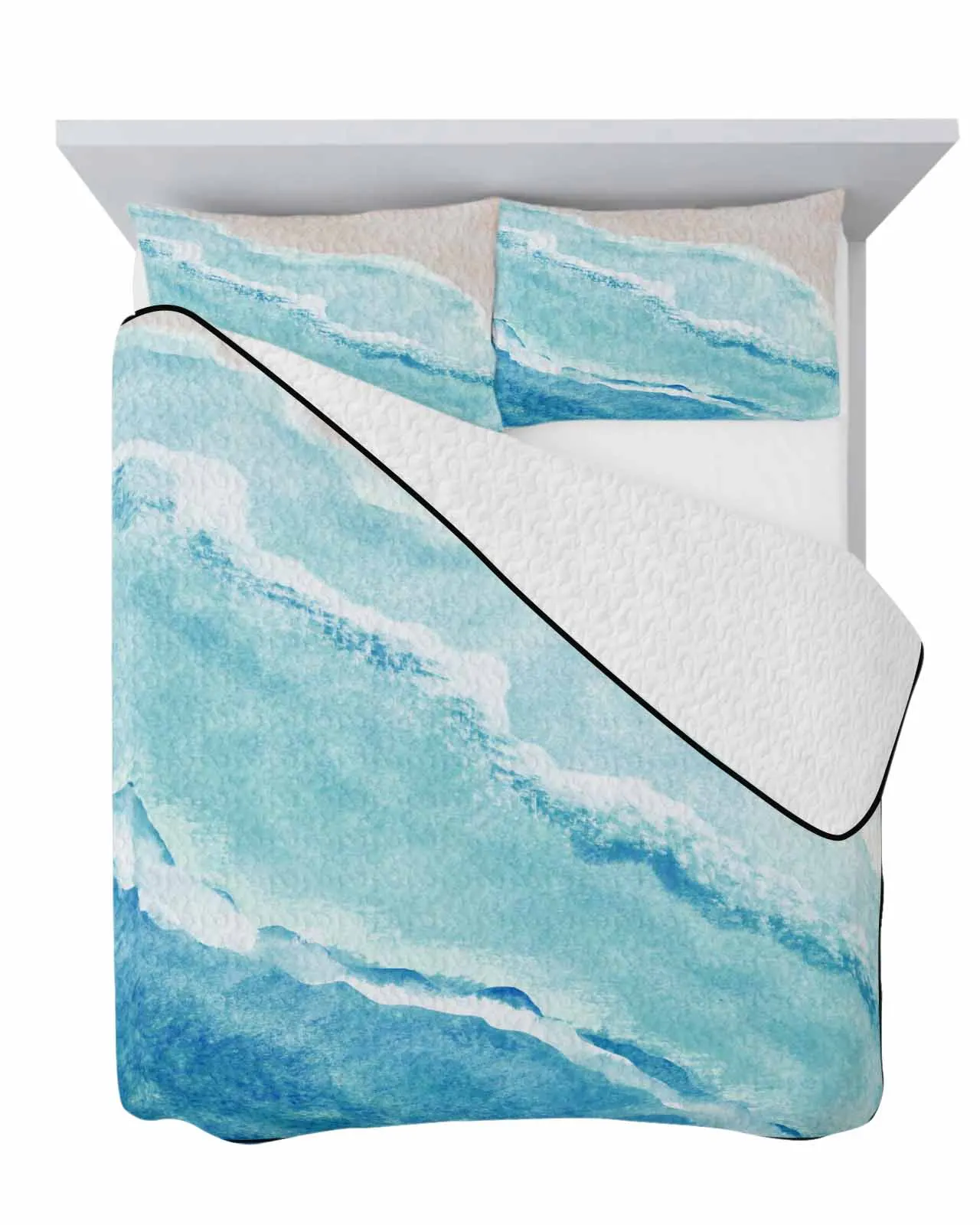 Ocean Waves Beach Turquoise Gradient Summer Cooling Quilt Air Condition Blanket Comfortable Lightweight Bedroom Thin Quilt