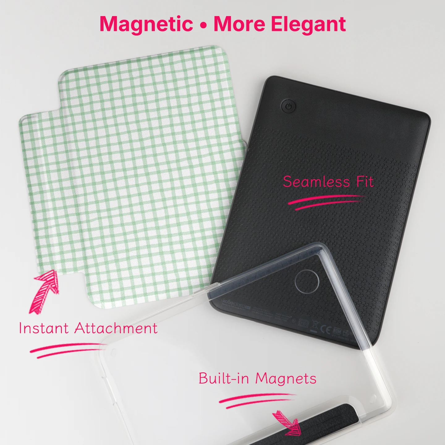 Magnetyczne etui z odpinaną obudową do Kobo Clara Colour BW 2E 6 cali, klasyczny wzór w paski, pokrowiec ochronny z funkcją automatycznego usypiania i budzenia. — zdjęcie produktu 2