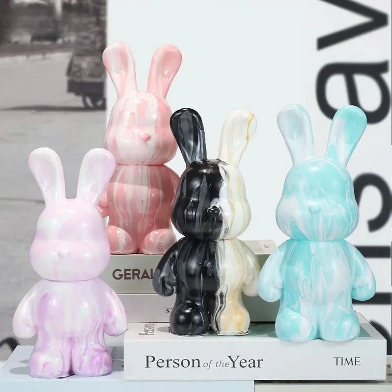 Graffiti Fluid Bear Rabbits Piggy Bank DIY White Body Ornament Bunny Model Desktop Decoration Painting Doll Sculpture Crafts