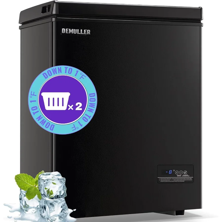 

Small Deep Chest Freezer 4.0 Cubic Feet Black Compact Freezer with Top Opening Door and Electronic Control Panel Temperature Ra