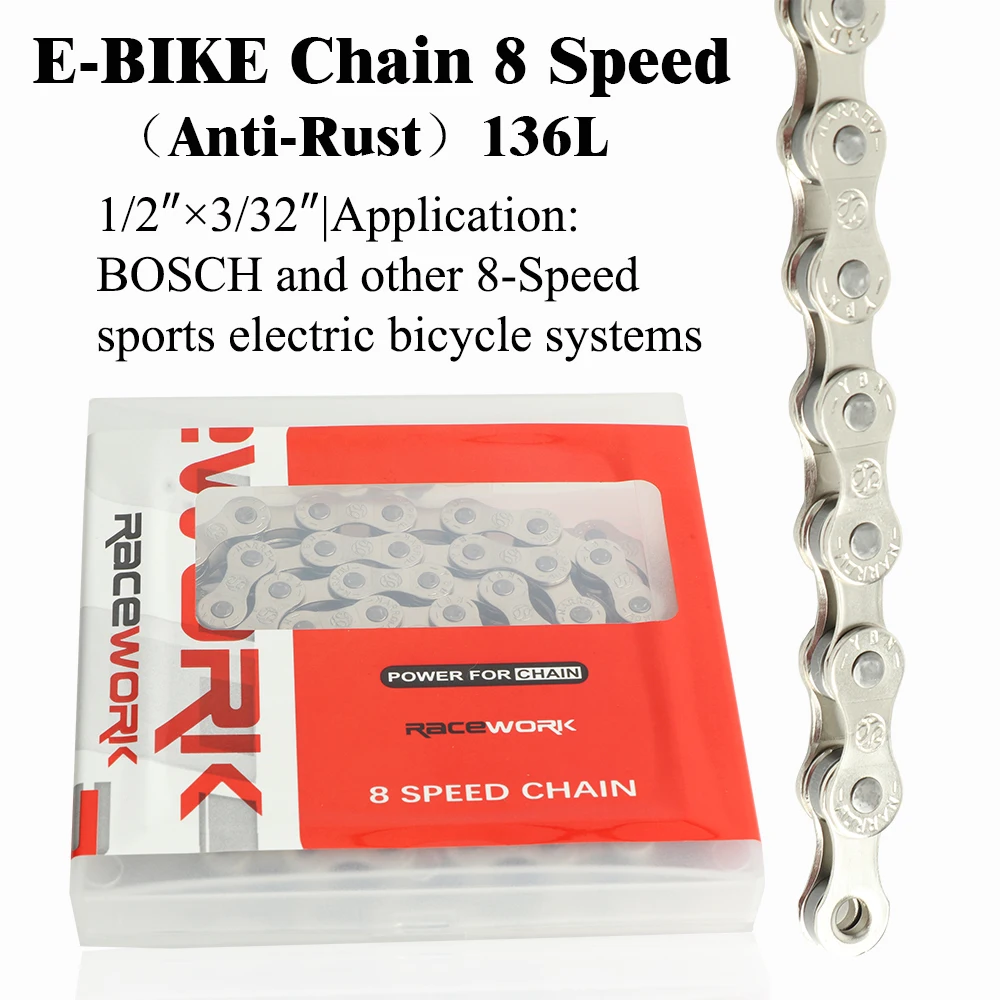 E-Bike Chain 8 9 10 11 12 Speed Electric Sport Bicycle Chains 136 Links Anti-Rust Ebike Parts With Magic Buckle