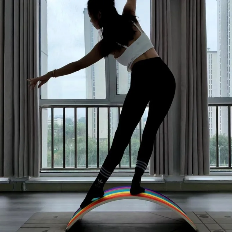 `Large Rainbow Wooden Pilates Balance Board Adult Core Training Yoga Fitness Portable Home Gym Body Building Exercise Equipment`