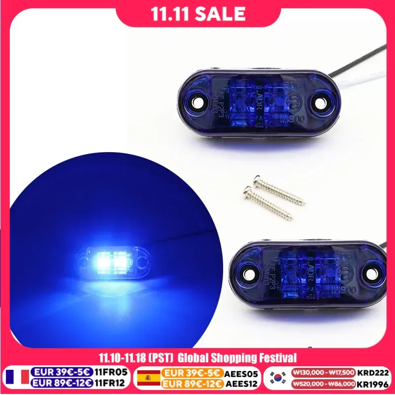 2Pcs 12V 24V LED Side Marker Lights Car External Lights Warning Tail Lights Auto Trailer light Truck Lorry Lamp Blue