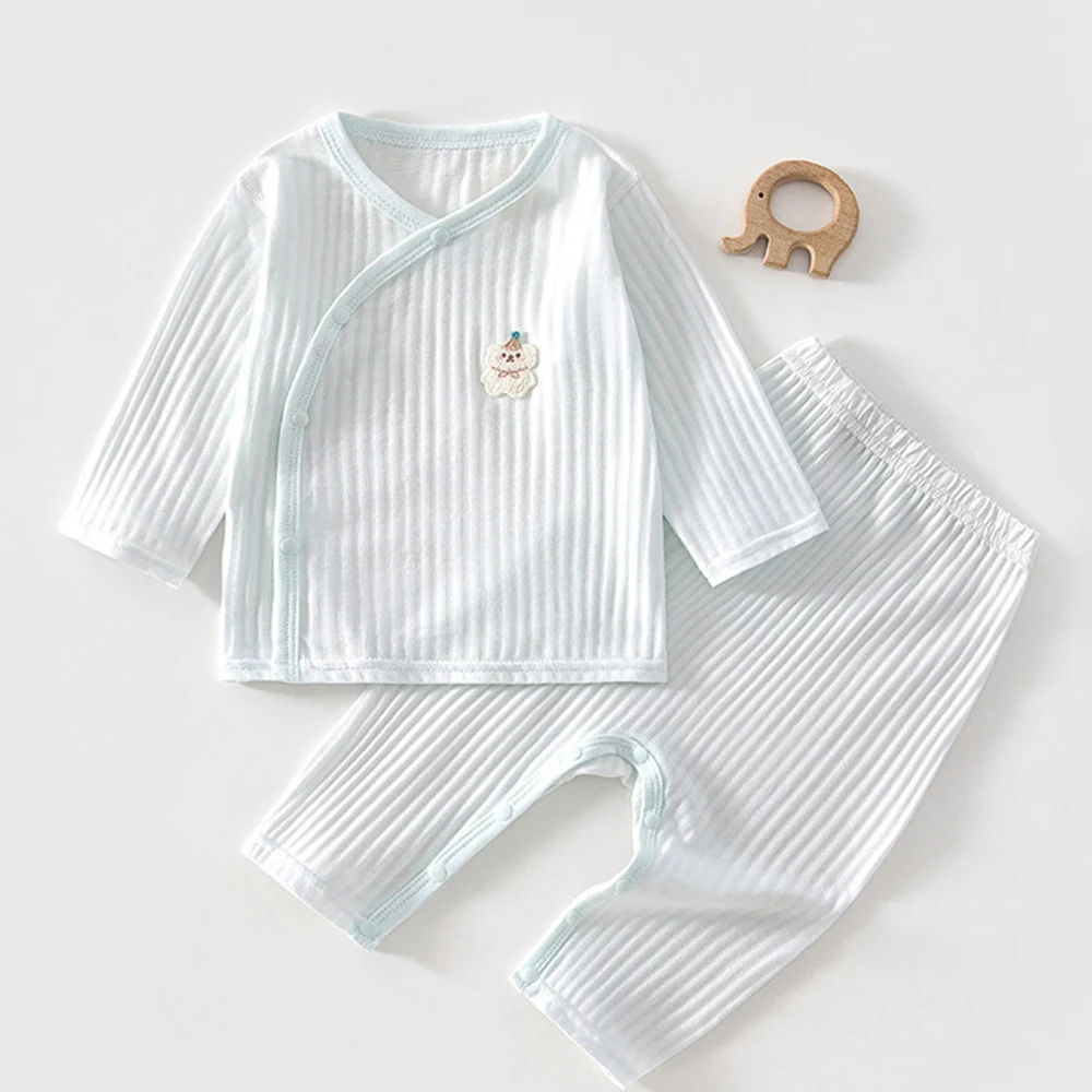 Baby Boy Outfits Combed Cotton Long Sleeve Tops Pants Two Pieces Summer Solid Color Thin Newborn Infant Girl Clothing Sets
