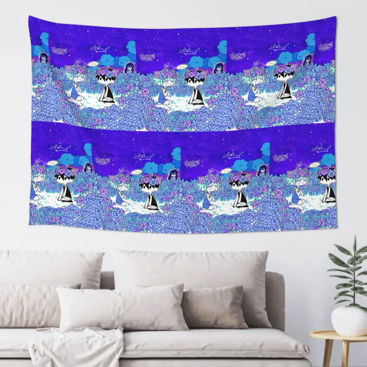 Game Omori Basil And Folower Tapestry Hippie Wall Hanging Aesthetic Home Decoration Tapestries for Living Room Bedroom Dorm Room