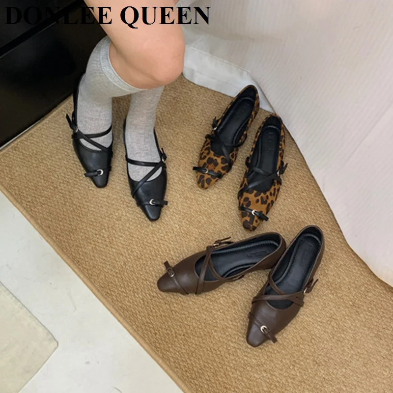 New Brand Flats Shoes Women Fashion Pointed Toe Shallow Slip On Loafers Female Ballerinas Casual Moccasins Narrow Leopard Ballet