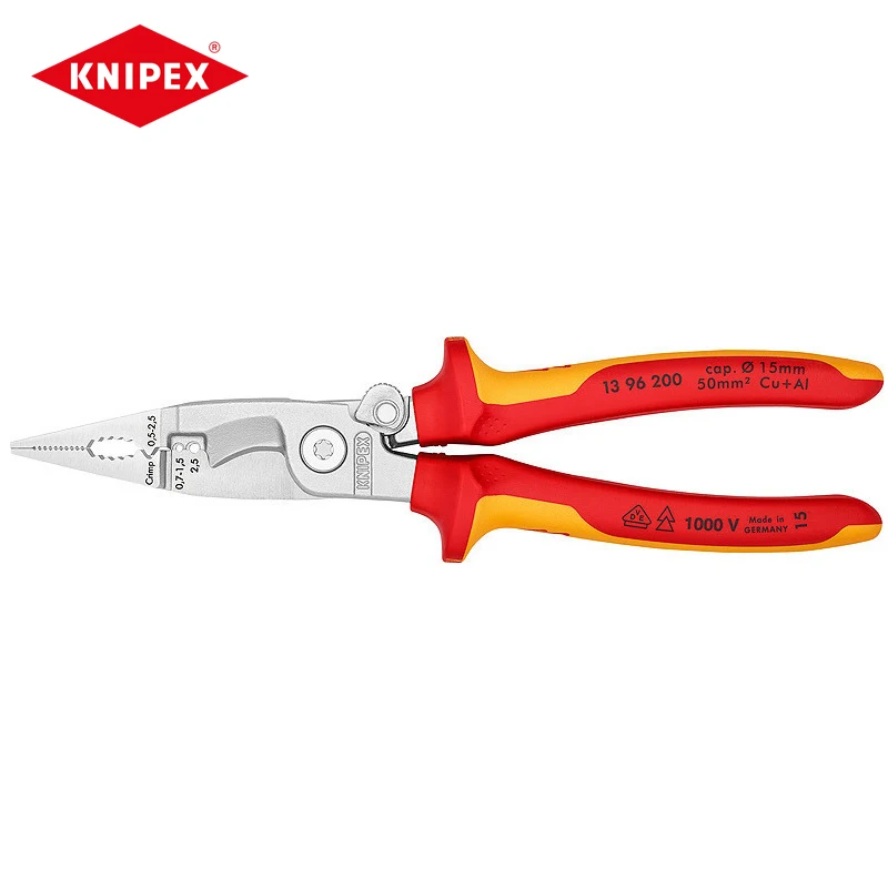 KNIPEX 13 96 200 Pliers for Electrical Installation VDE-Tested with Opening Spring Insulated Plier Cutting Crimping Stripping