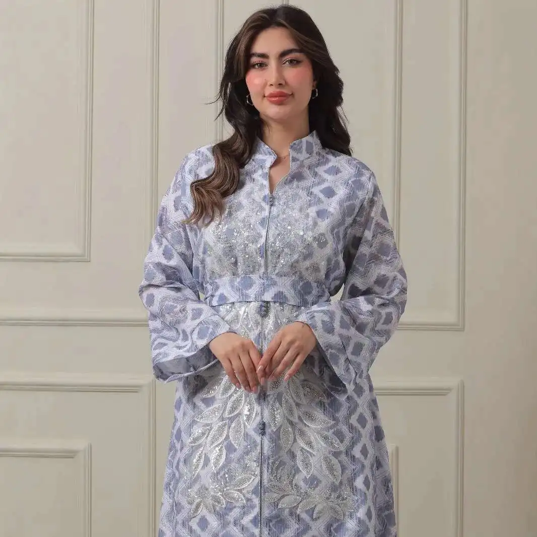 

Ds-2528 Muslim Saudi Dubai Evening Dress Muslim Sequin Embroidery Floral Robe Robe Abaya Ramadan Dubai Luxury Islam Elegant