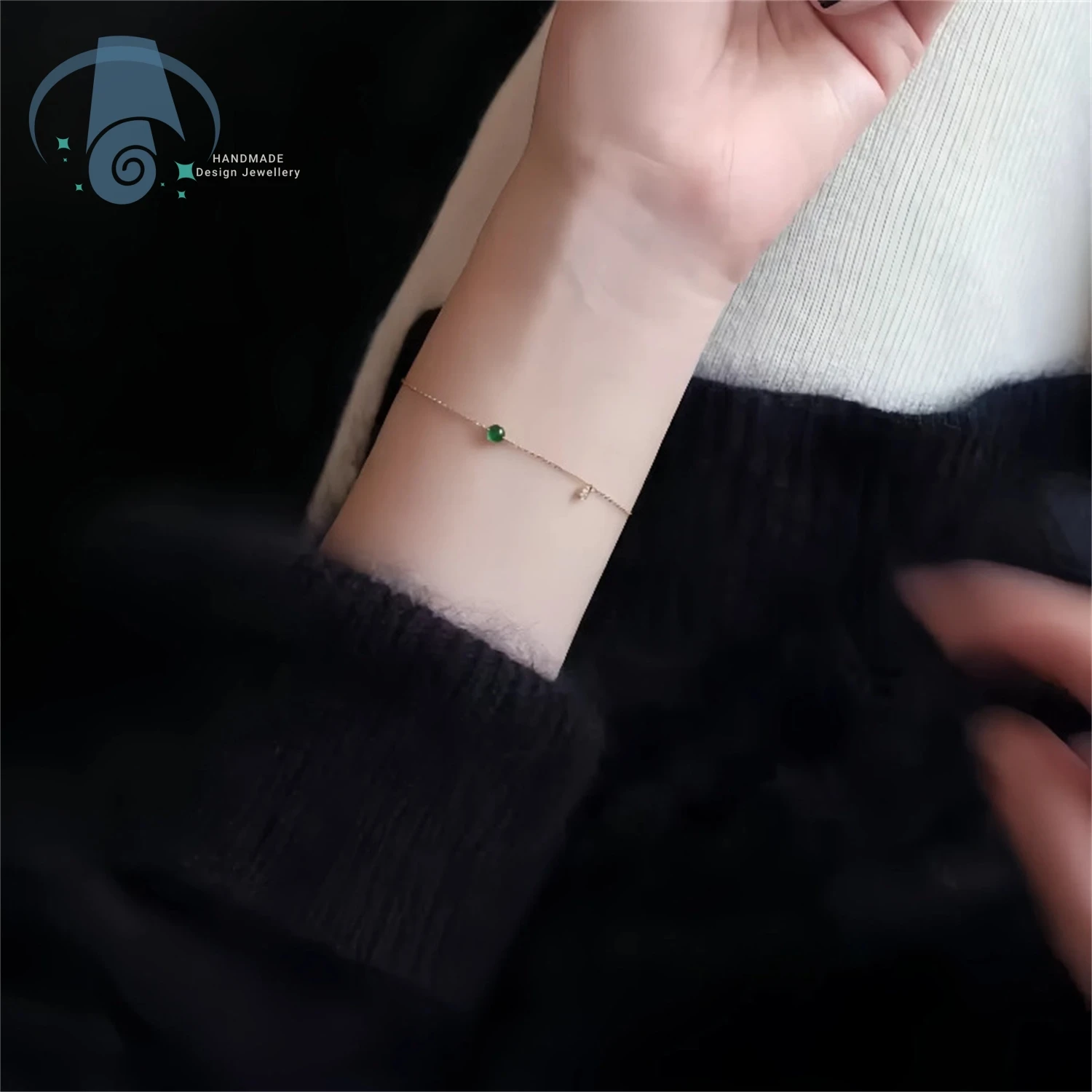 Silver Plated 14K Gold Emerald Zircon Ultra Thin Delicate Adjustable Bracelet Women Vintage Classic Jewelry Gift for Her